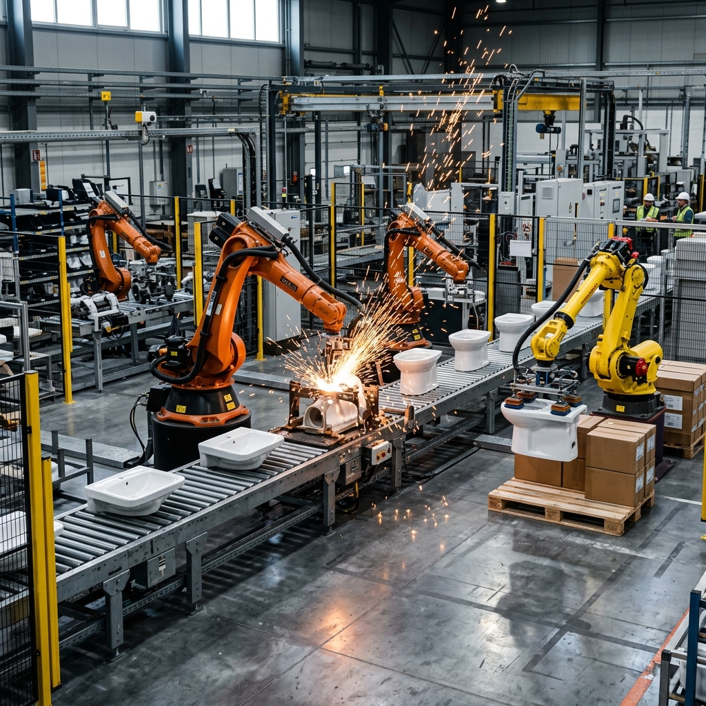 Robotic arms welding and palletizing